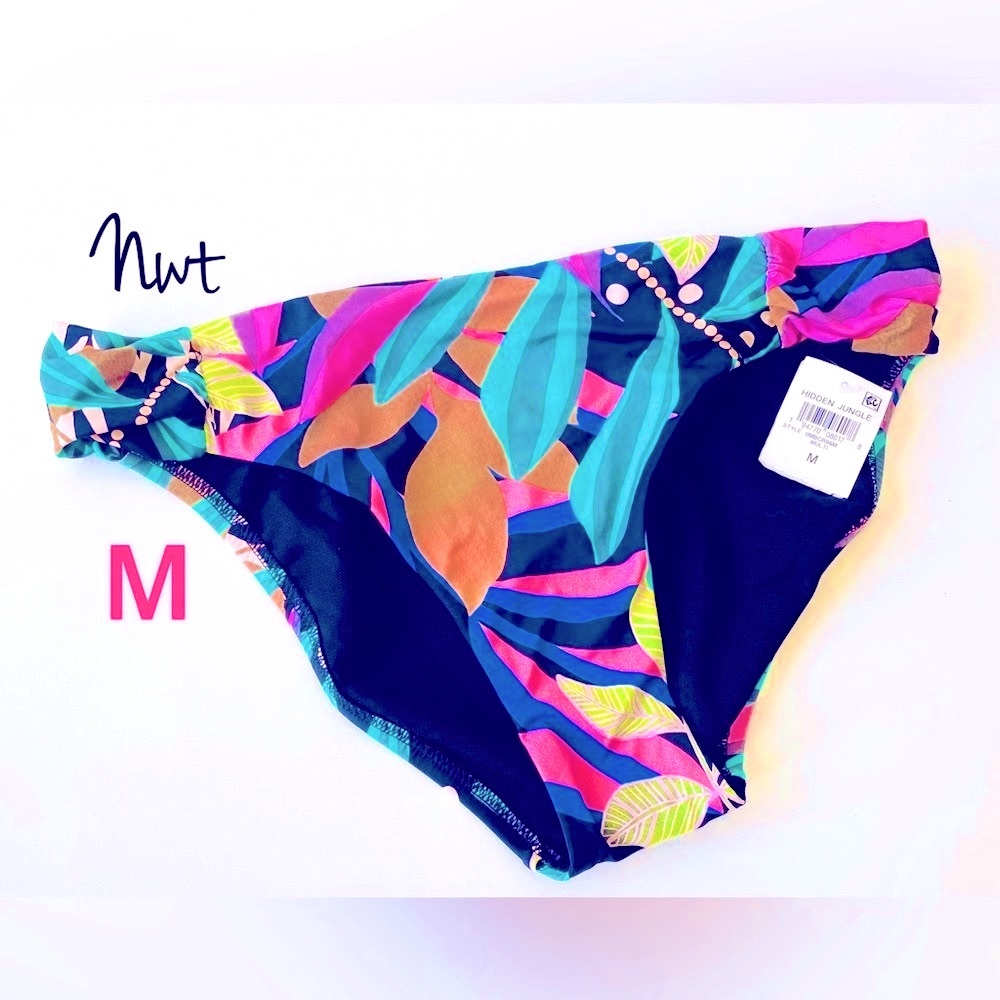 NWT M BAR lll tropical jungle multicolor tanga swim bottoms black pink floral